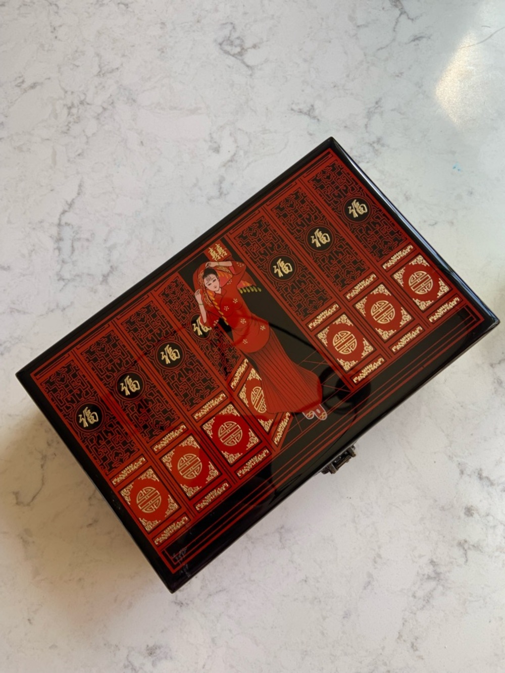 Decorative Red and Black Jewelry Box - Women Accessories